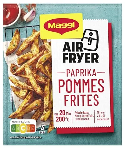 MAGGI Airfryer Pommes Frites - Paprika, 1er Pack (1 x 34g) - Fixprodukt für aromatische Pommes Frites, einfach zubereitet im Airfryer in nur 20 Minuten – knusprig außen, saftig innen!