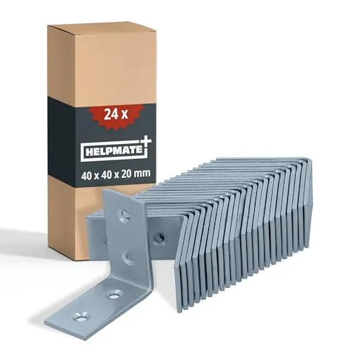 HELPMATE – 24 Stück Lochplattenwinkel 40x40x20 mm – Winkelverbinder galvanisch verzinkt & blau passiviert – Holzverbinder mit Korrosionsschutz, stabil & langlebig – einfache Montage
