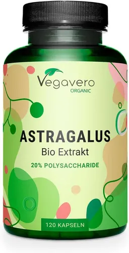 Bio Astragalus Kapseln hochdosiert | Vegavero - Pflanzliches Ergänzungsmittel Tragant mit 11.250 mg reinem Bio Pulver pro Tagesdosis und 20% Polysacchariden, laborgeprüft, vegan und ohne Zusatzstoffe.