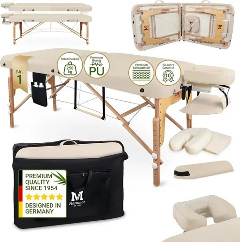 MASSUNDA Comfort Deluxe Massageliege – Ergonomisch und Klappbar - Die MASSUNDA Comfort Deluxe Massageliege bietet mit ihrer extra breiten Liegefläche und 7,5 cm Polsterung höchsten Komfort. Ideal für Therapeuten und Wellness-Anwendungen, klappbar und höhenverstellbar für flexiblen Einsatz.