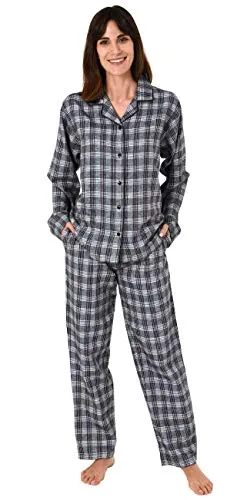 Damen Flanell Pyjama Schlafanzug Langarm kariert – auch in Übergrößen erhältlich - Bequemer Flanell Pyjama für die kalte Jahreszeit, in Übergrößen bis 60/62. Hergestellt aus 100 % Baumwolle für optimalen Tragekomfort. Waschbar bis 40 Grad und schadstofffrei gemäß ÖKOTEX STANDARD 100.