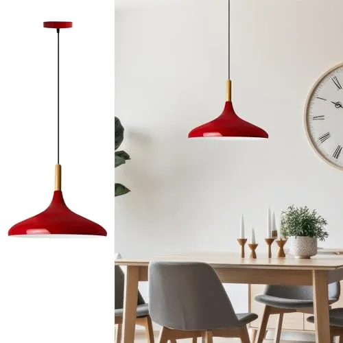 bamyum Champion Hängelampe 35 cm – Stilvolle Pendelleuchte für Esstisch & Wohnzimmer - Lampen – Modernes Design mit rotem Lampenschirm und weicher Beleuchtung. Ideal für Esstisch, Küche oder Wohnzimmer. Einfache Installation und höhenverstellbares Kabel.