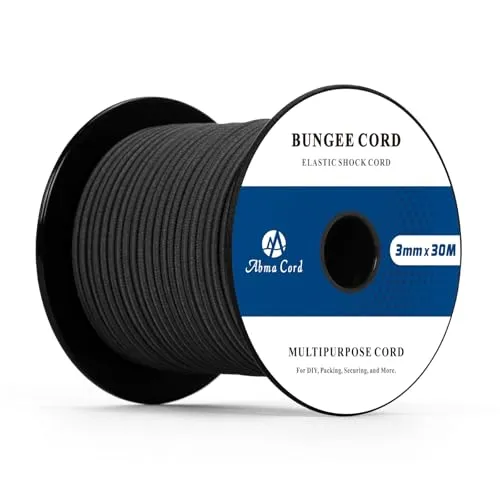 Abma Cord Gummiseil Expanderseil 3mm 30M Gummischnur UV Beständig Planenseil 100% Dehnung Spannseil für Plane, Anhängerplane, Sonnensegel, Zelte, Banner - Schwarz