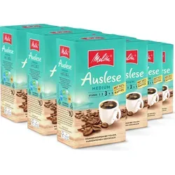 Melitta Auslese Medium Filter-Kaffee gemahlen - Kaffee mit 50% entkoffeiniertem Anteil, perfekt für jede Tageszeit. Genießen Sie über 800 Aromen dank individueller Röstung, ideal für Filterkaffeemaschinen.