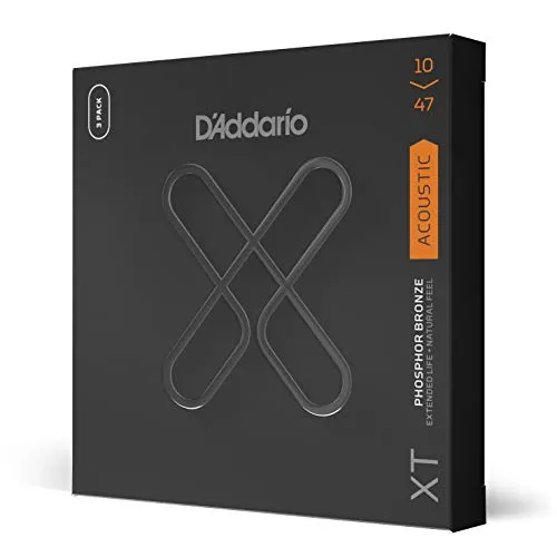 D'Addario Gitarrensaiten Westerngitarre | Gitarrensaiten Akustikgitarre | Coated Acoustic Guitar Strings | XTAPB1047, XT Phosphorbronze-Akustiksaite, Light, 10-47, 3 Sätze