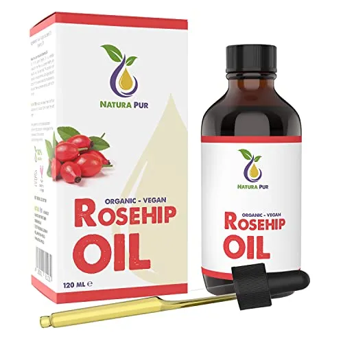 Hagebuttenöl BIO 120ml - 100% kaltgepresst in Glasflasche - Vielseitiges Hagebuttenöl für Gesicht, Körper und Haare. Ideal zur täglichen Pflege trockener Haut. Hohe Qualität ohne Zusatzstoffe, in lichtgeschützter Glasflasche mit Pipette für einfache Dosierung.