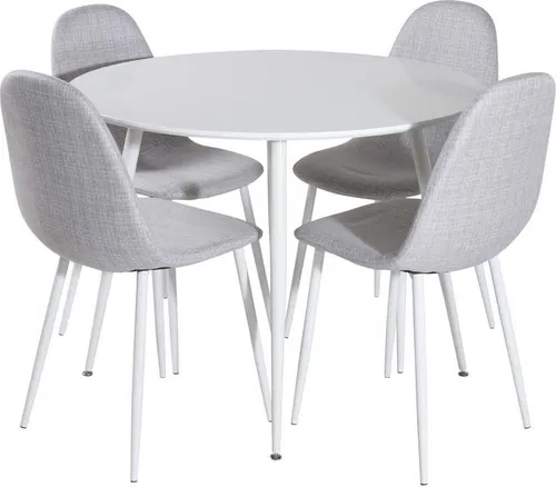 Plaza Essgruppe Tisch weiß mit 4 grauen Polar Stühlen - Die Plaza Essgruppe vereint einen eleganten weißen Tisch und 4 stilvolle graue Polar Stühle. Ideal für gesellige Runden, bietet sie hohen Komfort und eine ansprechende Optik für Ihr Zuhause.