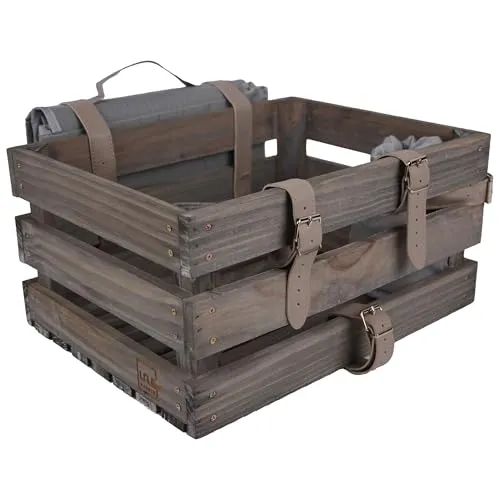 UNUS Fahrradkiste Holz mit Picknickdecke und Flaschenhalter - Vielseitige Holz-Fahrradkiste für den Gepäckträger, ideal für Einkäufe und Picknicks. Inklusive wasserdichter Decke und praktischem Flaschenhalter. Einfache Montage mit Lederriemen – rustikales Design für stilvolle Fahrradtouren.