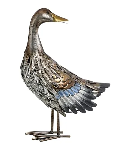 Dehner Gartenfigur Ente aus Metall, frostbeständig - Gartenfiguren & Skulpturen, dekorative Ente in silber/braun, ideal für Ihren Garten oder Innenbereich, wetterfest und langlebig.