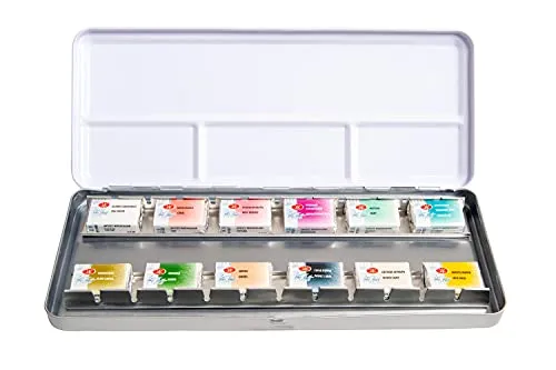 Handlettering meets Watercolor - Aquarellkasten mit 12 Näpfchen - Aquarell-Set aus der Russischen Föderation, ideal für kreative Projekte. Perfekt für Handlettering und als Geschenk für Künstler.