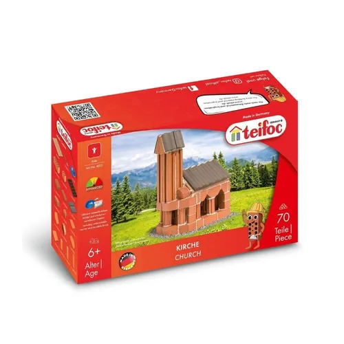 Eitech Teifoc Steinbaukästen Kirche 4025 - Konstruktionsspielzeug für kreative Bauprojekte, 70-teiliges Set aus hochwertigem Stein, ideal für Kinder ab 6 Jahren und fördert die Feinmotorik.