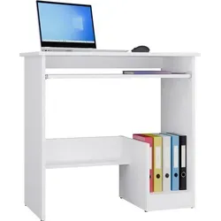 Rosa Weißer Computerschreiber für Laptop und PC – Ergonomisch und Modern - Kompakter Computerschreiber (80x75x40 cm) mit ausziehbarer Tastaturablage. Ideal für kleine Räume, bietet zusätzliche Ablagefläche für Dokumente. Schlichtes, modernes Design in mattweiß – perfekt für Ihr Home Office.