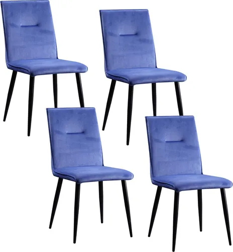 Esszimmerstuhl 4er Set Blau Salinas - Elegantes 4er Set Esszimmerstühle in Blau mit robustem Metallgestell und komfortablem Polyesterpolster. Ideal für stilvolle Essbereiche und einfache Montage.