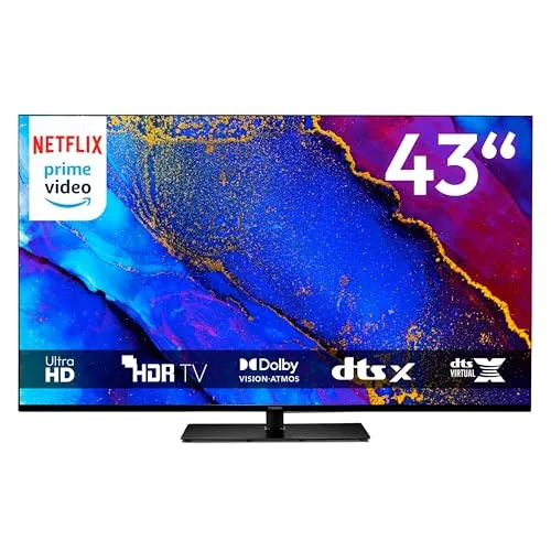 MEDION 43 Zoll Smart TV mit 4K und Dolby Vision HDR - Eleganter 43 Zoll UHD Smart-TV mit Dolby Vision HDR, ideal für ein beeindruckendes Fernseherlebnis. Genießen Sie lebendige Farben und Kontraste sowie Zugriff auf Prime Video und Disney+.