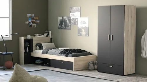 Demeyere GROUP Einzelbett Life - Bettgestell mit viel Stauraum: Schublade, Fach und Nischen für optimale Nutzung kleiner Räume, ideal für dekorative Aufbewahrung.