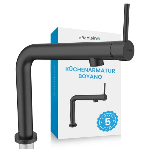 Bächlein Küchenarmatur Boyano – Matt schwarze Spültischbatterie mit schwenkbarem Auslauf - Armaturen – Hochwertige Einhand-Spültischbatterie aus Messing mit innovativem Strahlregler für optimale Strahlqualität und leisen Betrieb.
