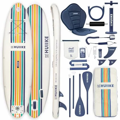 HUIIKE Aufblasbares Stand Up Paddling Board - 2-in-1 SUP & Kajak - Entdecke das vielseitige HUIIKE SUP Board: Aufblasbar, mit Kajaksitz und Fußstütze für ein einzigartiges Wassererlebnis. Ideal für Paddeln, Yoga und Angeln. Inklusive hochwertigem Zubehör für maximalen Komfort!