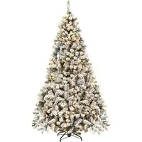 COSTWAY 225cm Künstlicher Weihnachtsbaum mit Schnee - Künstlicher Weihnachtsbaum mit 1010 PVC-Nadeln und 450 warmweißen LED-Leuchten für eine festliche Atmosphäre. Stabiler Metallständer und schneebedeckte Äste sorgen für ein naturgetreues Aussehen.