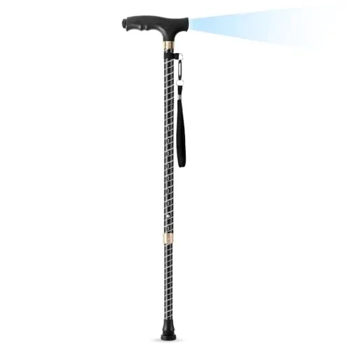 OOCOME Gehstock Herren Höhenverstellbar mit LED-Licht - Höhenverstellbarer Gehstock (60-94 cm) mit integriertem LED-Licht für bessere Sicht bei Dunkelheit. Ideal für Damen und Herren, rutschfest und robust – die perfekte Gehhilfe für mehr Sicherheit.