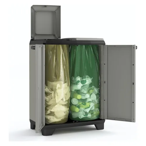 KIS Planet Recycling-Schrank (220 l) (246640) - Bürostuhl für umweltbewusste Büros, bietet Platz für 220 l Abfalltrennung und ist aus recyceltem Material gefertigt.