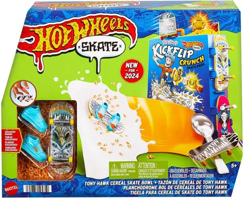Hot Wheels Skate Tony Hawk Müslischalen-Fingerboard-Set, 1 exklusives Board und ein Paar abnehmbare Skateschuhe, Aufbewahrung für bis zu 4 Boards und 4 Paar Schuhe, HTP09