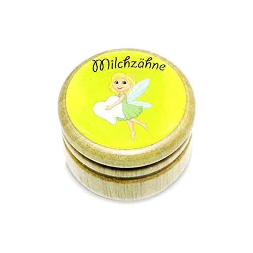 GICO Milchzahndose Zahnfee Zahndose Milchzähne Bilderdose aus Holz mit Drehverschluss 44 mm (Zahnfee) - 7015
