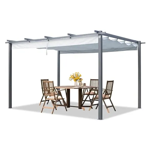 PRIMEYARD Pergola 3x4 m mit Schiebedach - Sonnensegel aus robustem Polyester mit UV-Schutz 50+, korrosionsgeschützter Stahlrahmen für langlebigen Schutz & schnellen Aufbau. Ideal für Garten und Terrasse.