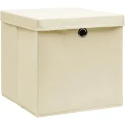 vidaXL 4X Faltbare Aufbewahrungsbox mit Deckel - Spielkiste & Regalkorb in Creme - Praktische Aufbewahrungsboxen aus langlebigem Vliesstoff, ideal für Schals, Socken und mehr. Mit Deckel für saubere Aufbewahrung und Metallöse zum einfachen Herausziehen.