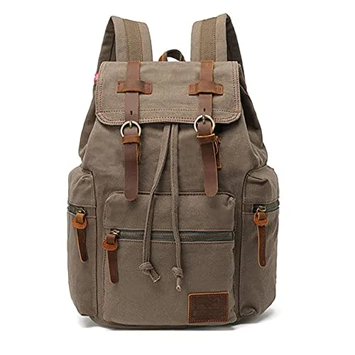 AUGUR Vintage Rucksack für Herren und Damen – 15.6 Zoll Laptoprucksack in Army Green - Klassischer Vintage-Rucksack aus hochwertigem Material, ideal für den täglichen Gebrauch. Geräumig und vielseitig mit mehreren Taschen für Laptops und Zubehör. Perfekt für Schule, Reisen und Outdoor-Aktivitäten.