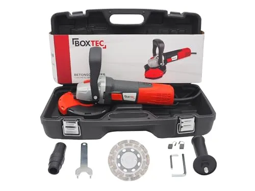 BOXTEC Winkelschleifer 125 mm - Betonschleifer 1.400W mit Koffer - Schleifmaschinen für effektive Sanierungsarbeiten, inkl. Schleiftopf und praktischem Koffer für einfachen Transport.