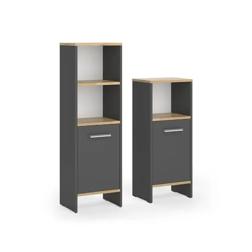 Vicco Badmöbel-Set Karli in Anthrazit/Goldkraft Eiche, 2-teilig - Stilvolles Badezimmer-Set mit 2 Schränken, das elegantes Design und praktische Funktionalität vereint. Ideale Aufbewahrungslösung für Badutensilien und optimaler Stauraum für Ordnung im Badezimmer.