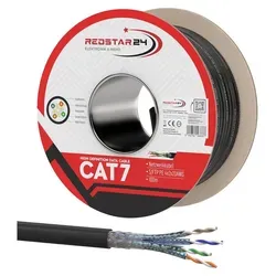 RedStar24 Cat 7 Erdkabel 100m - Netzwerkkabel für Innen- und Außenbereich, UV-beständig und ideal für Erdverlegung. Mit doppelter Abschirmung und feldkonfektionierbaren CAT 8 RJ45 Steckern für hohe Übertragungsraten bis 40 Gbit/s.