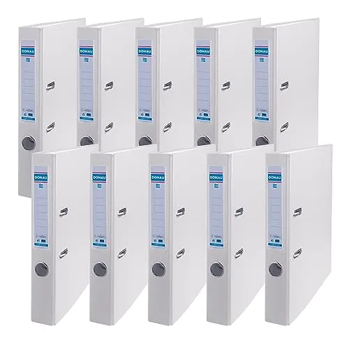Donau Master Ordner Schmal 10er Pack FSC/DIN A4 / 5 cm / 10 Stück/Weiße/Kunststoffbezug PP/Carton Papier Schlitzordner Büroordner Aktenordner Ringordner/Grünen Punkt