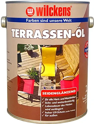 Wilckens Terrassen-Öl 2,5 l Teak - Holzöl für Terrassen, schützt effektiv vor Witterungseinflüssen und verlängert die Lebensdauer von Hart- und Weichhölzern im Außenbereich. Ergiebigkeit: ca. 22-25 m² pro Anstrich.