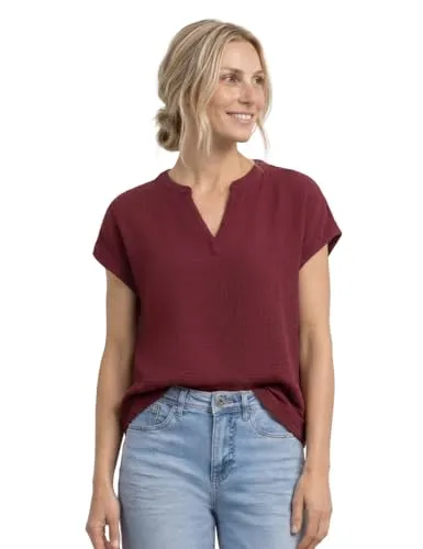 Street One Damen Blusenshirt aus hochwertigem Musselin - Leichtes Blusenshirt mit Split Neck und dropped Shoulders, ideal für den Sommer. Aus reiner Baumwolle für angenehmen Tragekomfort.