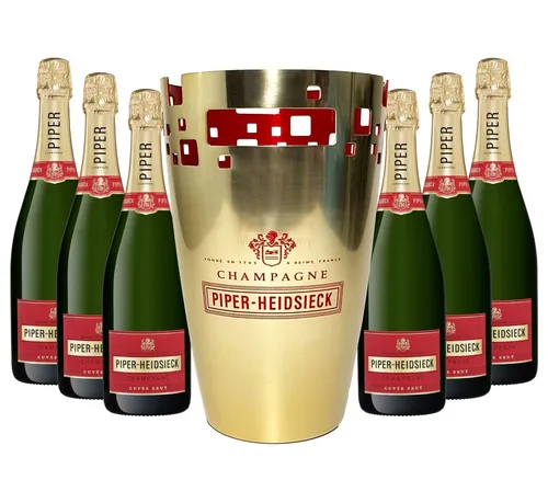Piper-Heidsieck Champagner Kühler + 6x Piper-Heidsieck Cuvee Brut Champagner 0,