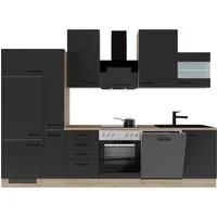 Flex-Well Exclusiv Küchenzeile Capri 310 cm Schwarz Matt-Endgrain Oak - Moderne Küchenzeile mit flexibler Montage, pflegeleichten Fronten und umfangreicher Stauraumgestaltung. Ideal für individuelle Raumlösungen und langanhaltende Freude in Ihrer Küche.