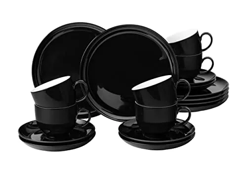 Seltmann Weiden Lido Solid Black 18-teiliges Kaffeeservice - Elegantes 18-teiliges Kaffeeservice aus Porzellan für 6 Personen, gefrier- und ofenfest sowie spülmaschinen- und mikrowellengeeignet – perfekt für stilvolle Kaffeepausen.