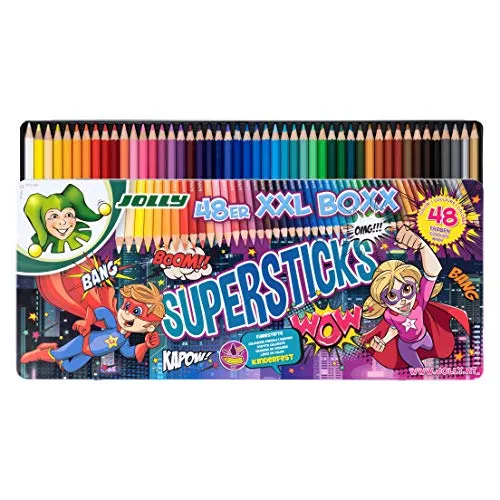 JOLLY Buntstifte Supersticks Kinderfest XXL Box Version 1, Bruchfeste & ungiftige Farbstifte, Made in Austria, 48 Stifte