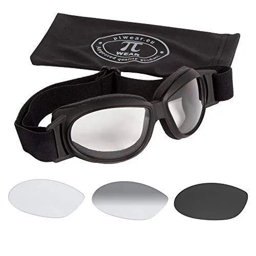PiWear® Black Hills kleine Motorradbrille selbsttönend über Helm winddicht rutschfest gepolstert beschlagfrei klar