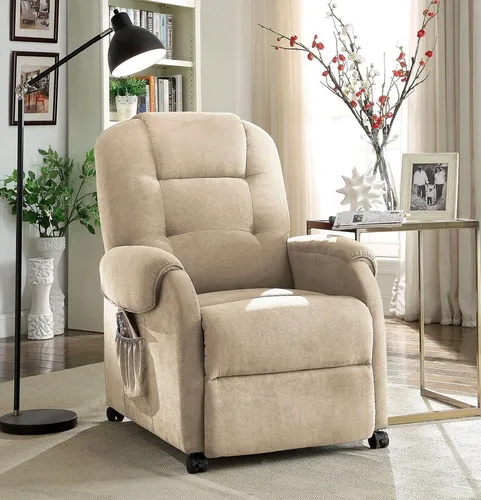 ATLANTIC home collection Relaxsessel Tobi - Beige mit Relaxfunktion - Bequemer Sessel mit Federkern, ideal zum Entspannen. Ausgestattet mit praktischer Aufbewahrungstasche und Rollen für einfache Mobilität.