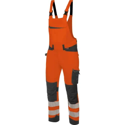 WÜRTH MODYF Warnschutz Arbeitslatzhose Fluo EN 20471 - Arbeitshose für Herren mit reflektierenden Elementen für optimale Sichtbarkeit, ideal für Straßenbau und Handwerk. Robuste und bequeme Latzhose mit ausreichend Taschen für Werkzeuge.