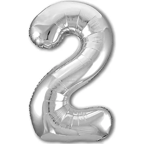 Luftballon 2. Geburtstag Zahl 2 Silber XXL Riesen Folienballon 100cm Geburtstagsdeko Ballon Zahl Deko zum Geburtstag. Fliegt mit Helium.