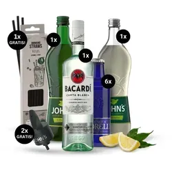 Cocktail-Paket MOJITO - Sonstige Weine – Komplettes Mojito-Set für die perfekte Cocktail-Party, inklusive Bacardi, Sprudelwasser und allem Zubehör!