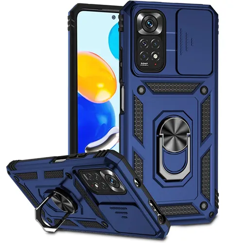 XINYEXIN Kameraschutz Handyhülle für Xiaomi Redmi Note 11 4G / Redmi Note 11S Hülle mit 360 Grad Metal Ring Ständer Stoßfest Schutzhülle Hard Case Sliding Camera Cover - Blau