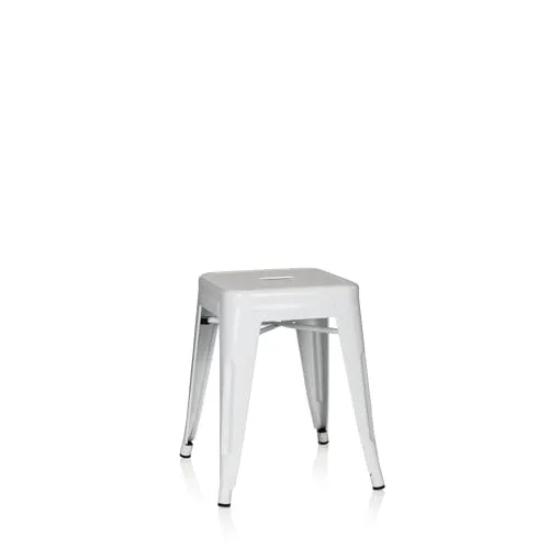 hjh OFFICE 645002 Metall Hocker VANTAGGIO Weiß - Stapelbarer Metallhocker im modernen Industry-Design, ideal für Gastronomie und Zuhause; robust, leicht zu reinigen und platzsparend verstaut.