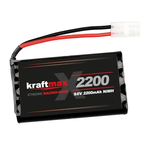 Kraftmax Akku Racing-Pack 9,6V - 2200mAh NiMH mit Tamiya Stecker - Leistungsstarker 9,6V NiMH Akku mit 2200mAh für lange Laufzeiten. Universell einsetzbar dank Tamiya-Stecker, ideal für Racing und Offroad. Kein Memory-Effekt für zuverlässige Leistung.