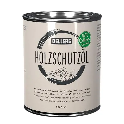 OELLERS Holzschutzöl für Innenbereiche & Außenbereiche, 1 Liter, für Lärche, Eiche, Teak, Douglasie u.v.m. Holz Öl für außen und innen, Holz Pflegeöl für Gartenmöbel, Terrassen, Dielen, Bangkirai Öl