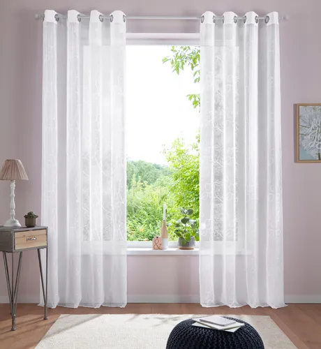 Otto Home Gardine "Adele" 265cm, weiß, mit Ösen - Elegante Voile Gardine "Adele" mit filigraner Stickerei, ideal für stilvolle Fensterdekoration. Maße: 130 cm Breite, 265 cm Höhe. Pflegeleicht und lichtdurchlässig.
