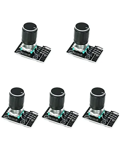 QWORK 5 Stück KY-040 Drehgeber Rotary Encoder Modul, 360 Grad Drehwinkelgeber mit Druckknopf, für Arduino
